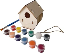 KHAMPA 1Pcs DIY Kits Unpainted Natural Unfinished Paint Mini Wooden Birdhouse