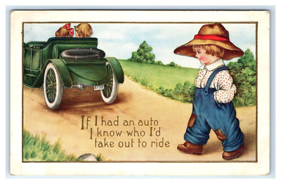 Postcard- IF I HAD AN AUTO I KNOW WHO I'D TAKE OUT TO RIDE BOY WALKING ...