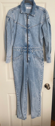 Mango Long Sleeved Denim Jumpsuit With Zip Size Small