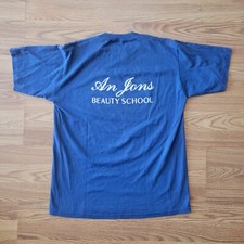 Vintage 80s An Jons Beauty School T Shirt M Single Stitch Sleeve Blue USA Made