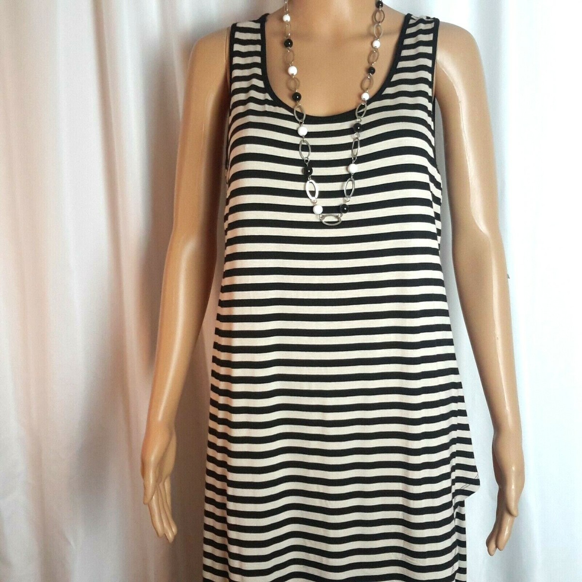 Design History White  Black Striped Sleeveless Maxi Dress Size M
