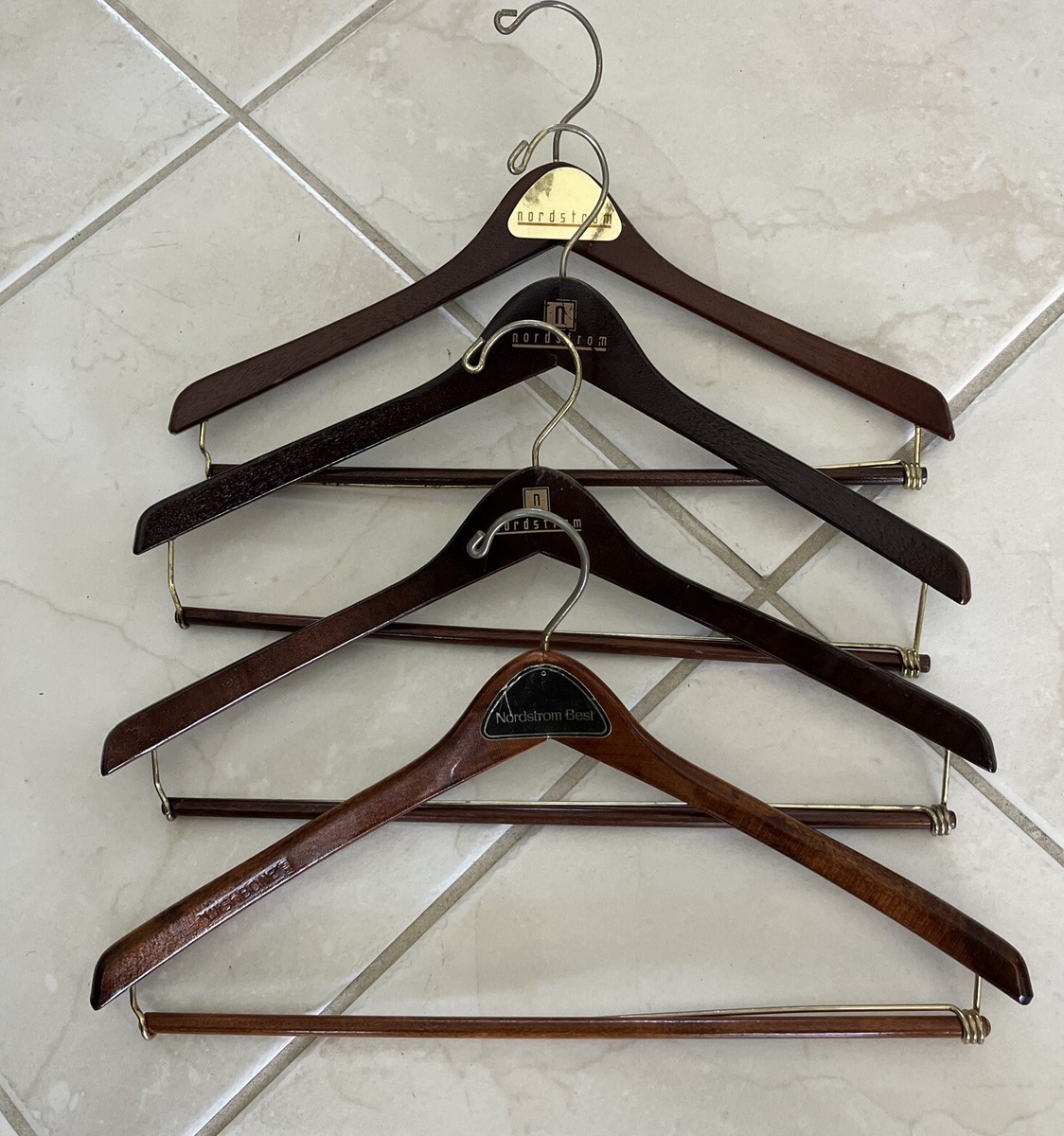 Nordstrom Wooden Hangers Dark Cherry Wood Finish Set of 4 | eBay