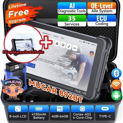 MUCAR 892BT KFZ OBD2 Scanner All Systeme Diagnosegerät 35 Reset & Displayschutzf