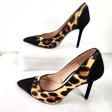 Zara Trafaluc Leopard Print Heels Women's Shoes 36 US 5.5 Calf Hair Black Pumps