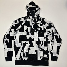 Under Armour Hoodie Mens Size Medium Loose Fit Black White AOP Logo Sweatshirt