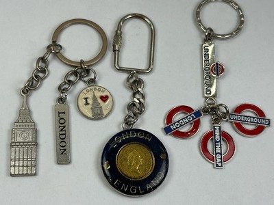 London England Queen Elizabeth Big Ben London Underground Keychains Lot of 3