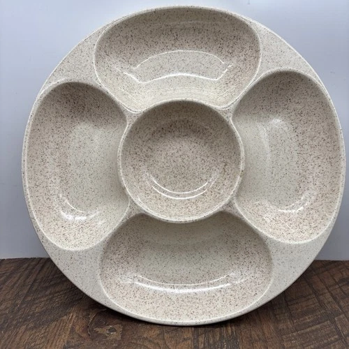 Vintage Speckled Red Wing Pottery Relish Tray Serving Dish 12.5” 5 compartment