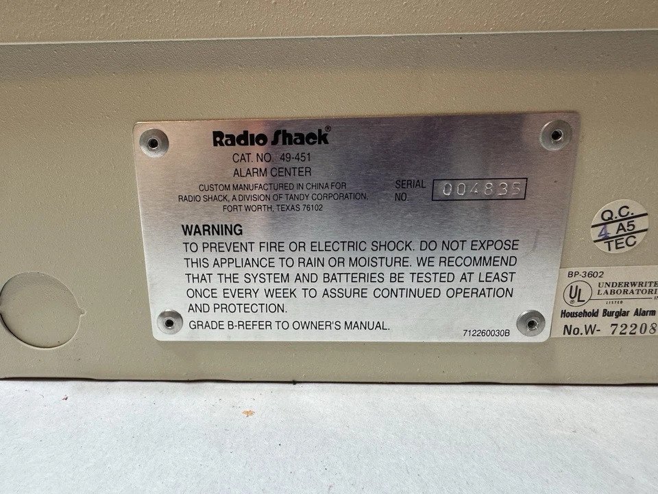 Radio Shack Dos Zonas - Teclado Remoto - Centro de Control de Alarma Antirrobo 49-451 Foto 4 de 4