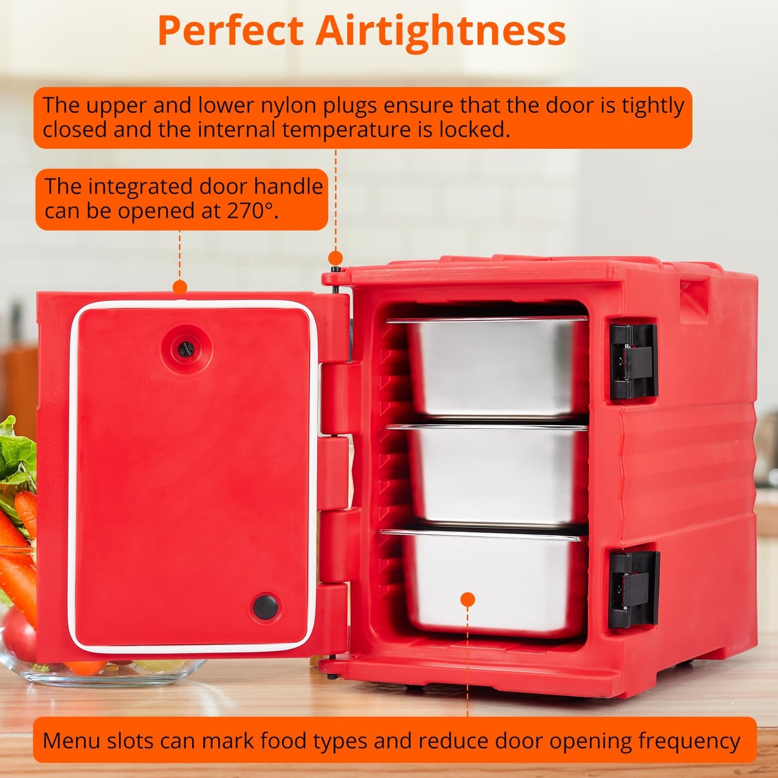 Insulated Food Pan Carrier 82 Qt Hot Box for Catering, Orienteering Wheel