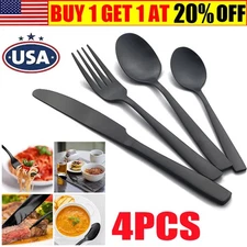 4-Piece Matte Black Silverware Set, Stainless Steel Flatware Cutlery, Kitchen US