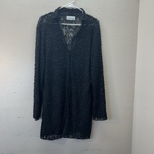 Vintage Goth Witchy Whimsigoth Black Cardigan Sheer Beaded Button Up Kimono M/L