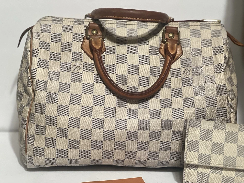 Auténtico bolso de mano Louis Vuitton Damier Azur Speedy 30 SP3028 con billetera a juego Foto 4 de 4