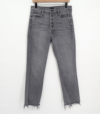 Mother Women The Pixie Dazzler Ankle Fray Button Fly Digging up Dirt Grey Sz 30