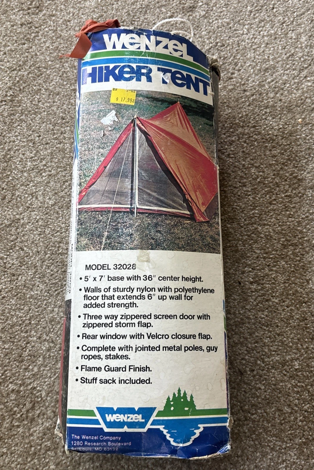 Wenzel 1970’s Orange Pup Tent Hiker 1-2 Person Nylon Tarp Bottom A -Frame Vtg