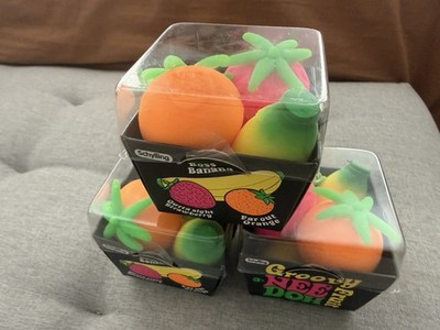 Nee Doh Groovy Fruit Squishy Toy Banana Orange & Strawberry 3PC Set! New! All 3!