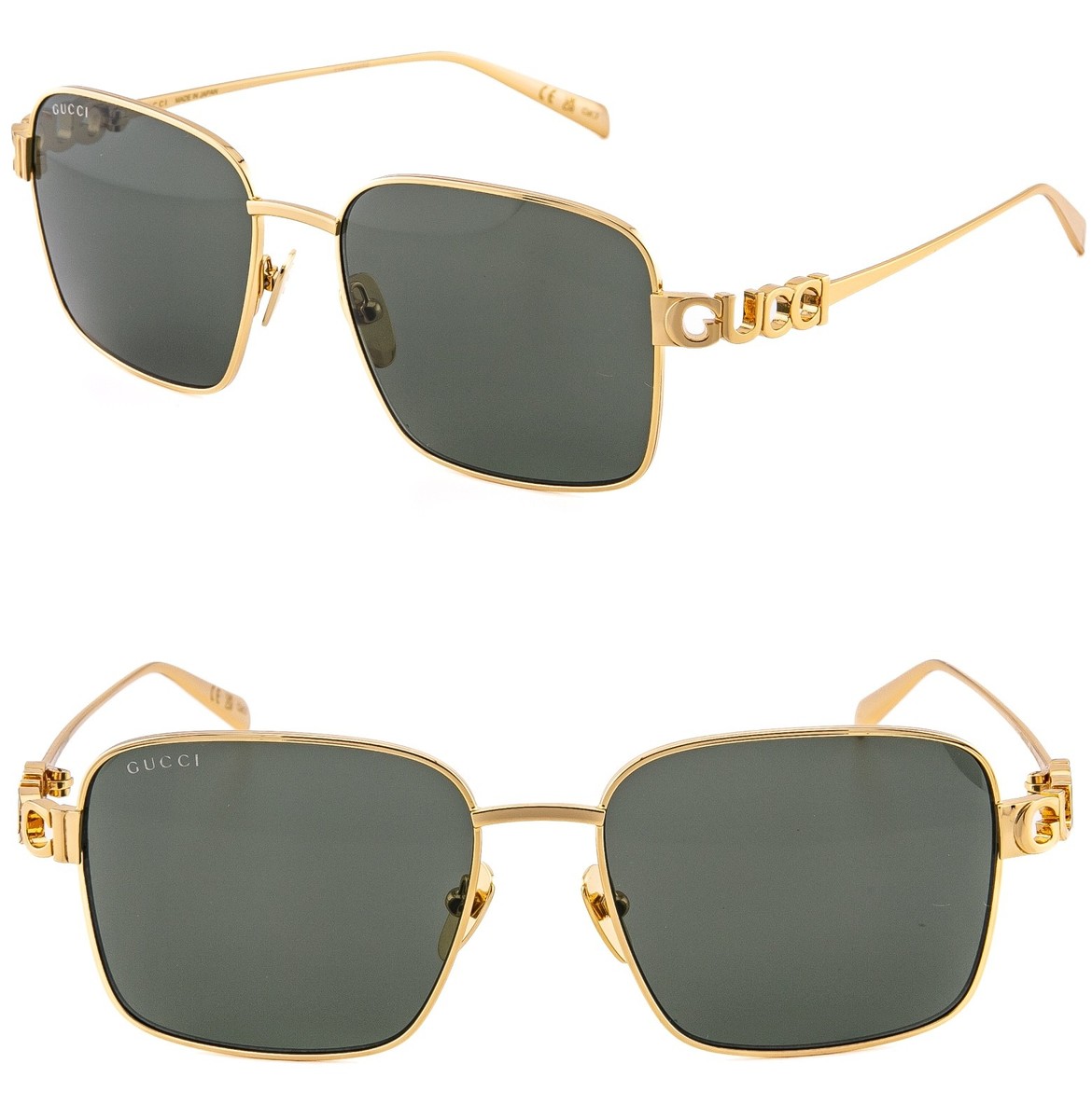 GUCCI 1937 Gg1937S Gold Gray Logo Unisex Metal Rectangle Fashion