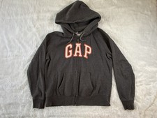 GAP Womens Gray Zip Up Hoodie Orange And White Letters XL