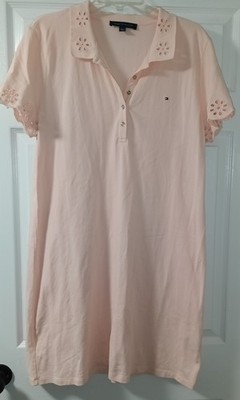 Tommy Hilfiger Peach Short Sleeve Polo Floral Cutout Accent Dress Size XL