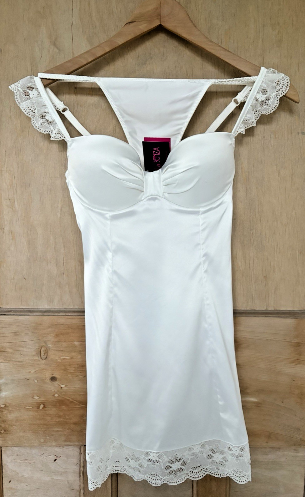 Vintage LA SENZA Satin Push Up Babydoll G-string Thong UK 10 Cup Size B / C BNWT
