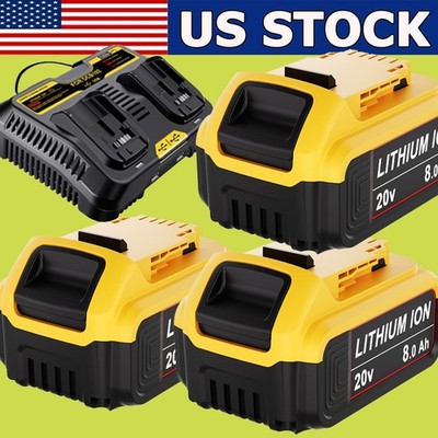 8.0AH For Dewalt DCB205-2 20V MAX Compact Lithium-Ion Power Tool Battery/Charger