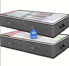 2 Pack XXL Under Bed Storage Bins with Lids – Large Clothes & Blanket Organizers