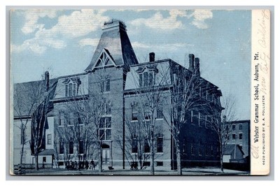 Auburn ME Maine Webster Grammar School Street View Divided Back Postcard