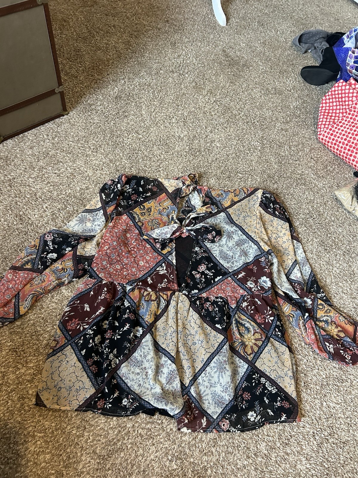 American Eagle Patchwork Floral Boho Babydoll Lon… - image 5