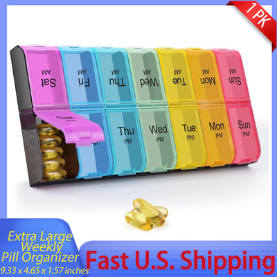 1PK 7 Day Pill Box Twice a Day, Oversized Daily Medicine Organizer for Vitamins