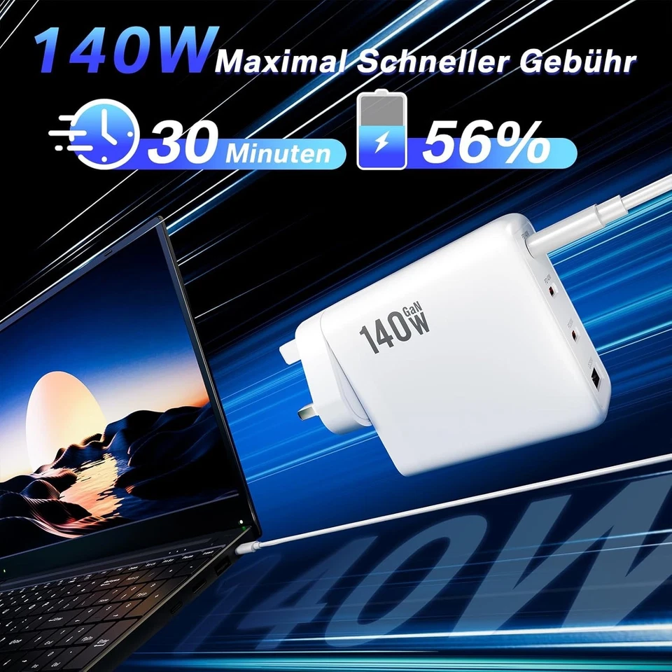 140W USB C Charger GaN Fast PD 140W 3x USB-C 1x USB-A Plug for MacBook Air / Pro - Image 3 of 4