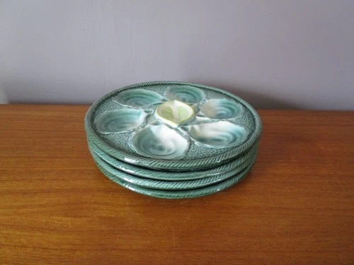 4 Oyster Plates / Shellfish with Lemon St Clément France No. 4589