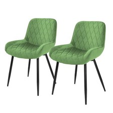 Lot 2 chaises de salle à manger moderne velours vert sauge avec pieds acier noir
