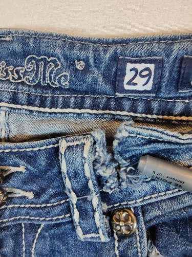 Miss Me Jeans Women 29 Bootcut Fleur De Lis Embellished Distressed Western Blue - Picture 9 of 13