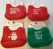 NEW Bella Tunno Tots Silicone Pocket Baby Bib - Pick from 4 Christmas Designs
