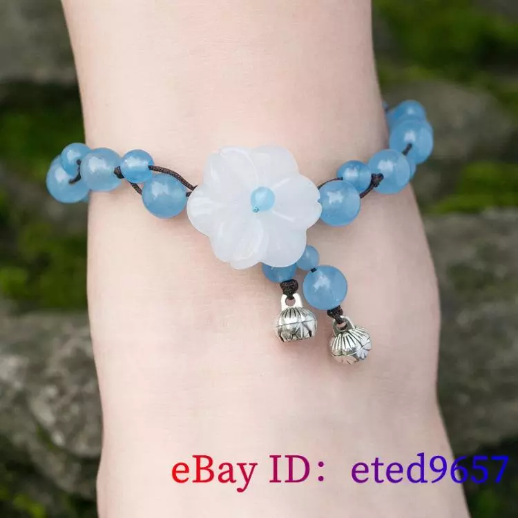 Jade Flower Anklets for Women Gemstone Natural Gift Amulet Blue Stone Jewelry