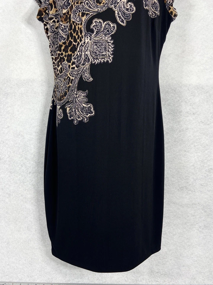 Cache Dress Women’s Large Black Brown Sheath Leopard Print Floral Shimmer - Image 2 of 4