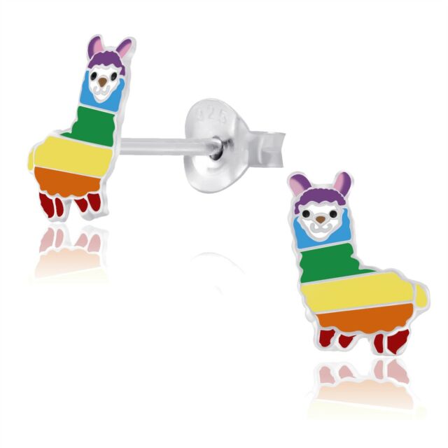 925 Sterling Silver Rainbow Alpaca Enamel Stud Earrings Animals Kids Girls Cute 925 Sterling Silver Rainbow Alpaca Enamel Stud Earrings Animals Kids Girls Cute