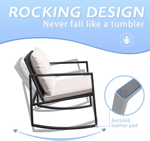 Lightweight Rocking Wicker Bistro Set with cushions - Effortless Outdoor Comfort - Picture 6 of 9