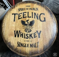 Rustic Bar Decor (Teeling Whiskey)  Barrel Head/ Lid wood wall art