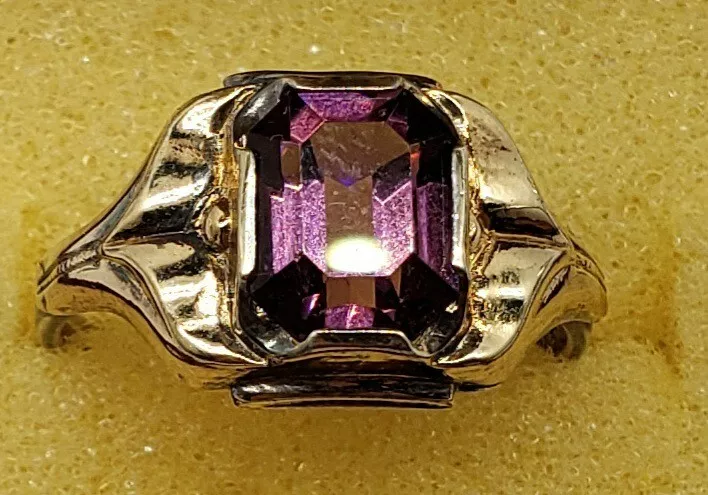 Vintage 10K Sterling Emerald Cut Amethyst Ring Size 6.5