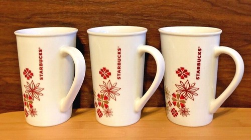 3 Starbucks Christmas Cups Mugs & 2 Soup Cups - Red, Brown & Gold Snowflakes - Picture 8 of 12