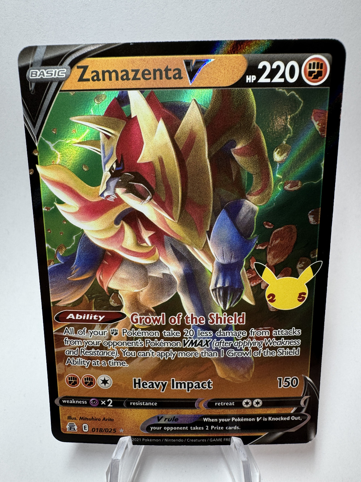 Zamazenta V - 018/025 Celebrations 25th Anniversary Holo Rare Pokemon - NM/MINT