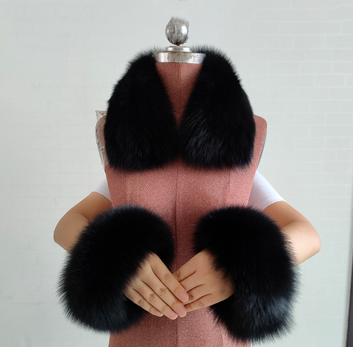New Fur Square Collars Real Fur Cuffs Sets Winter Warm Scarves Cuff Overcoats - Imagen 17 de 38
