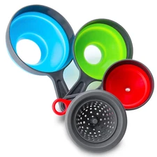 Funnel with Strainer for Kitchen Use, Dokpod Silicone Funnels for Filling Bottle
