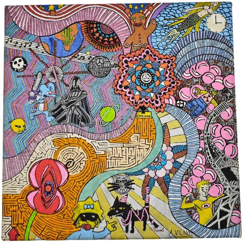 EXIL ART - A. VILNOT - AUTHENTIC PAINT ACRYLIC PAINTING PSYCHEDELIC MULTIFORM