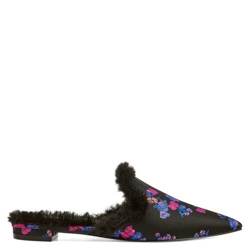 Nine West Ashlena Fur and Satin Floral Mule Slides - Picture 3 of 3