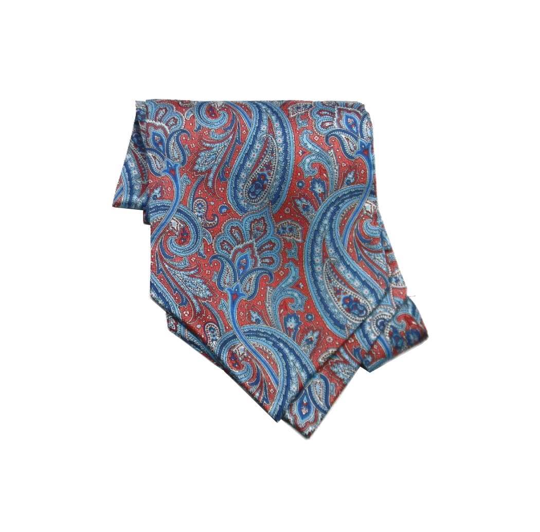 Foulard Homme Soie Imprimée Motifs Paisley Cachemire Ascot en Cashe Avec Italy
