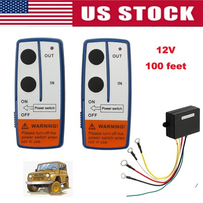 100ft Wireless Winch Remote Control Kit Heavy Duty 12V For Car Jeep ATV
