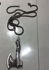 MENDEL Mens Nordic Norse Viking Raven Axe Wolf Pendant Necklace For Men Chain