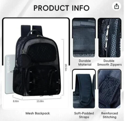 Large Mesh Backpack 40L See Through NEW IN BOX - 1035752835 