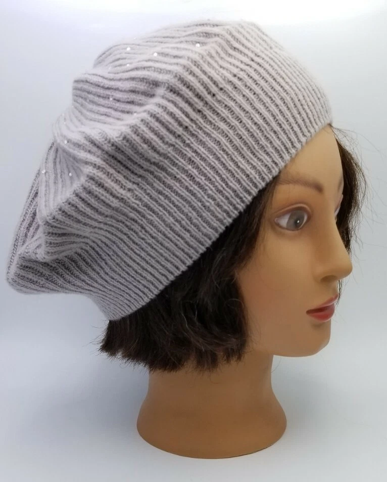 Boina Charter Club para mujer con estrás de cachemir gris claro talla única Foto 2 de 4